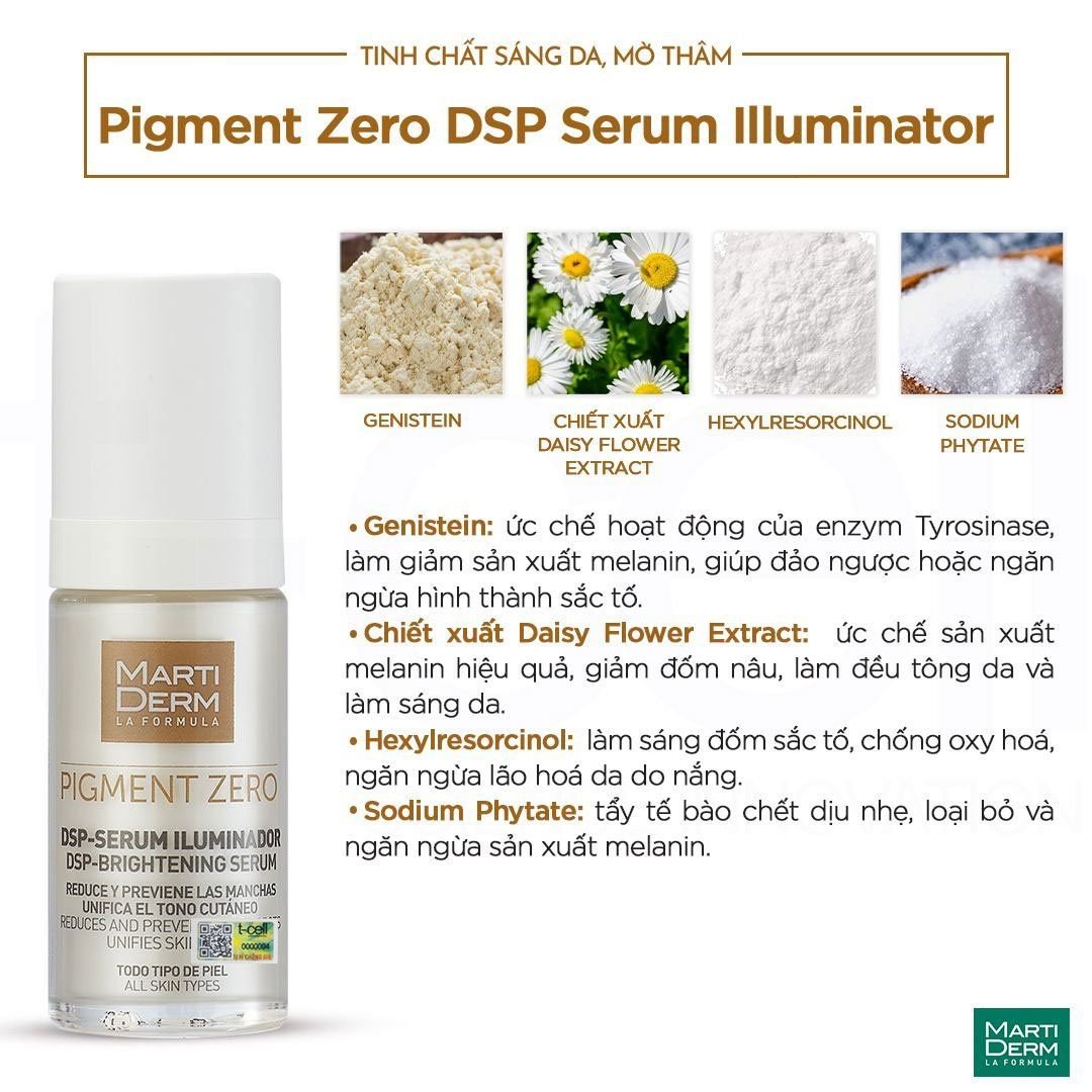 Tinh Chất Làm Sáng Da, Mờ Thâm, Duy Trì Sau Điều Trị Hydroquinone - MartiDerm Pigment Zero DSP Serum Illuminator (30ml)