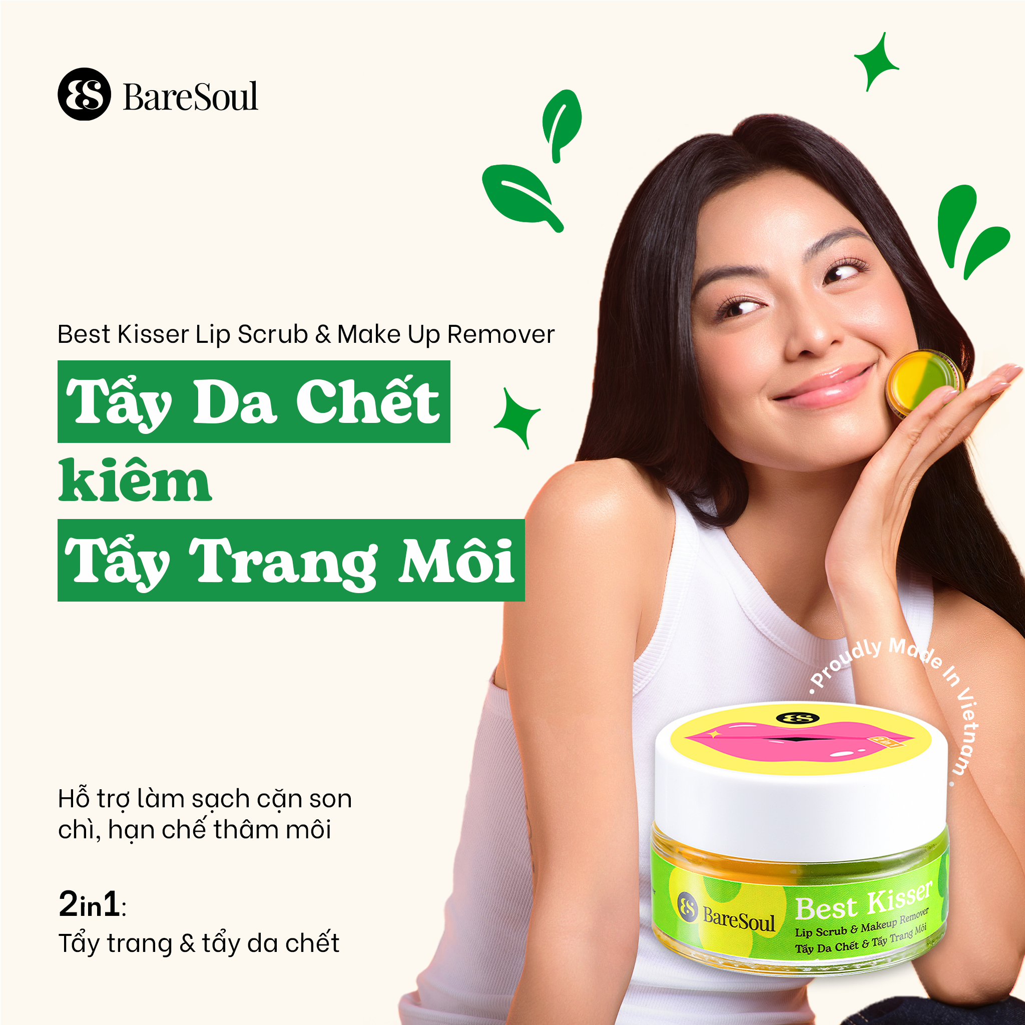 Tẩy Da Chết Kiêm Tẩy Trang Môi BareSoul Best Kisser Lip Scrub & Make Up Remover 20g