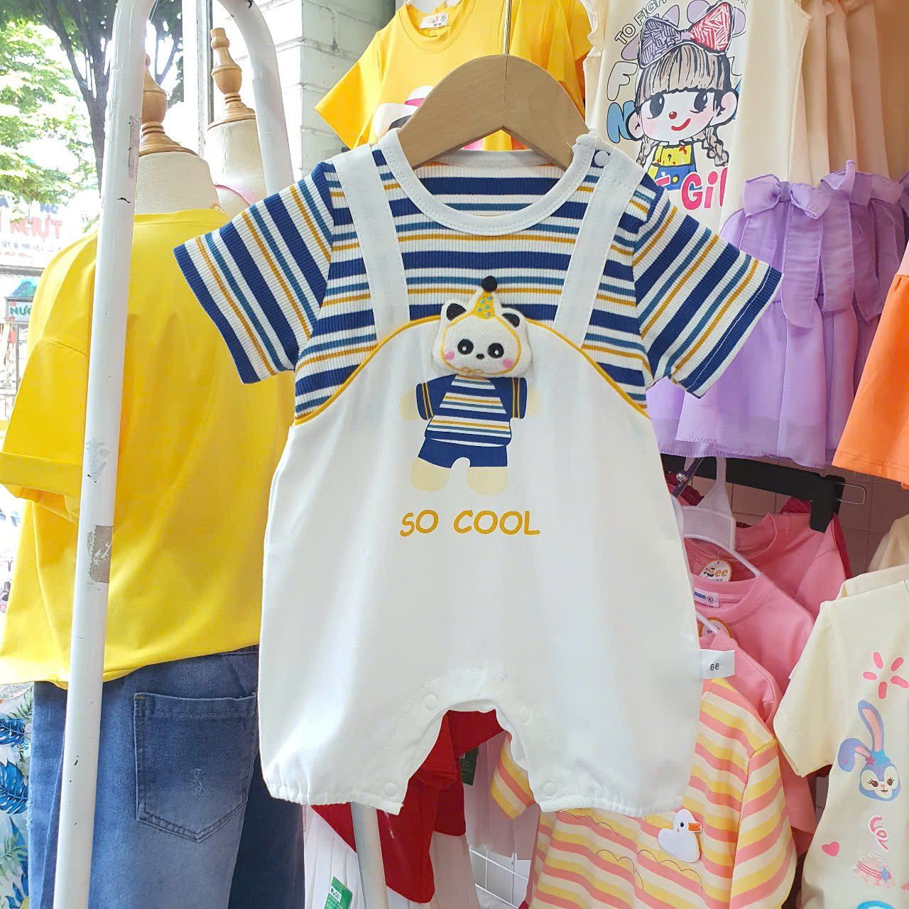 S46 _ Bộ bodysuit cho bé trai và bé gái áo kẻ sọc giả yếm siêu dễ thương _ Beekids