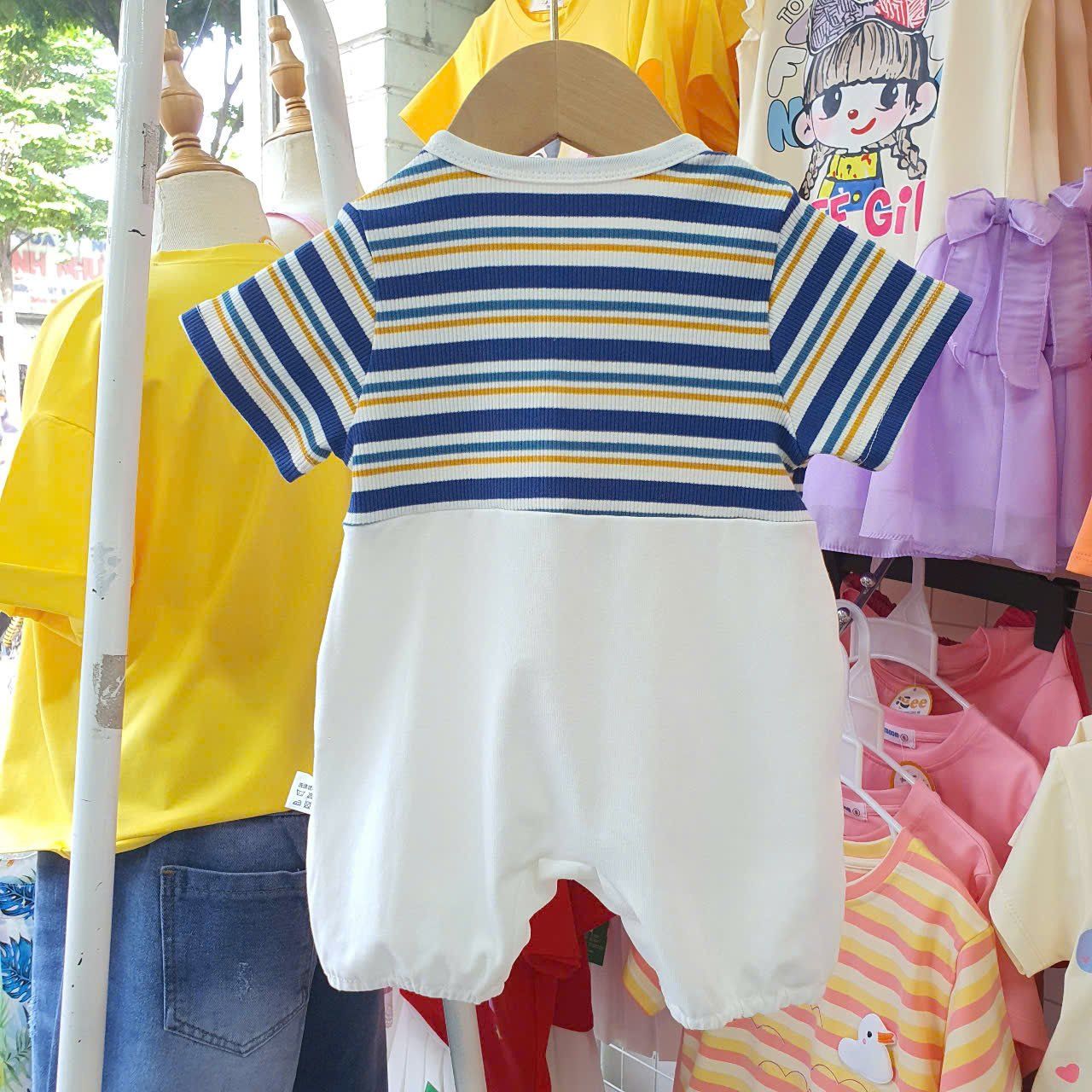 S46 _ Bộ bodysuit cho bé trai và bé gái áo kẻ sọc giả yếm siêu dễ thương _ Beekids
