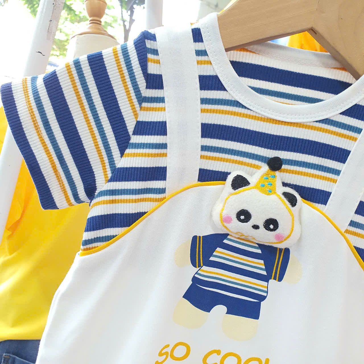 S46 _ Bộ bodysuit cho bé trai và bé gái áo kẻ sọc giả yếm siêu dễ thương _ Beekids
