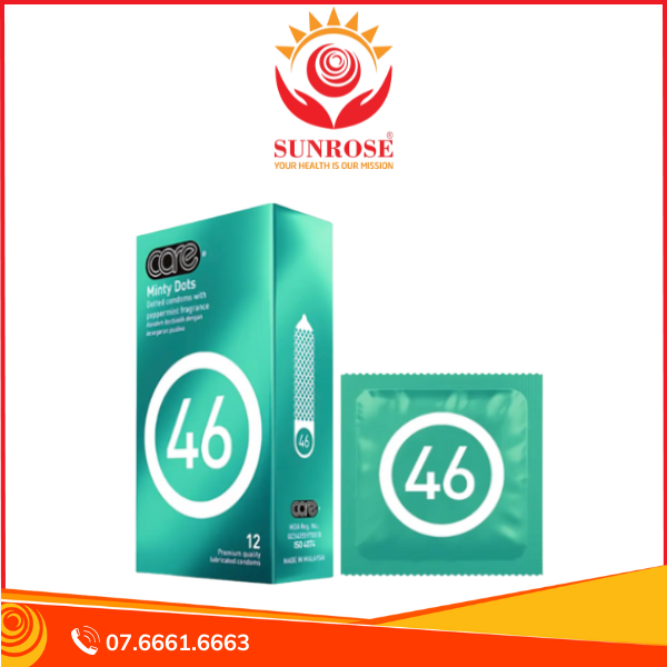 Bao cao su kéo dài thời gian CARE 46 Minty Dots có gai - hương bạc hà hộp 12 cái