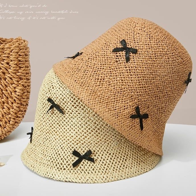 Mũ bucket cói nơ đen
