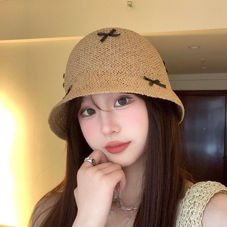 Mũ bucket cói nơ đen