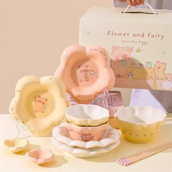 Set bát đĩa heo Lulu bông hoa