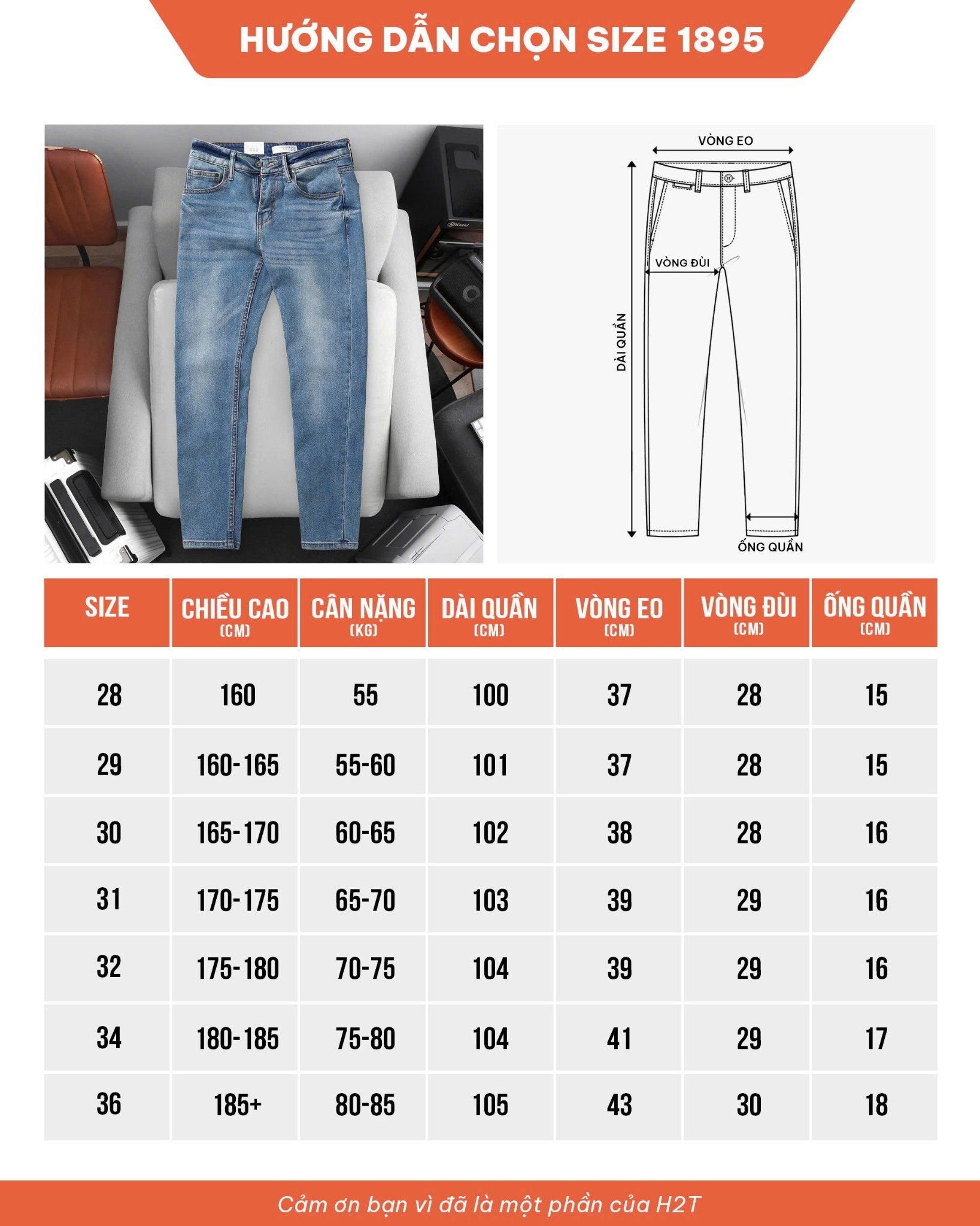 Quần Jeans Blue Wash 1895