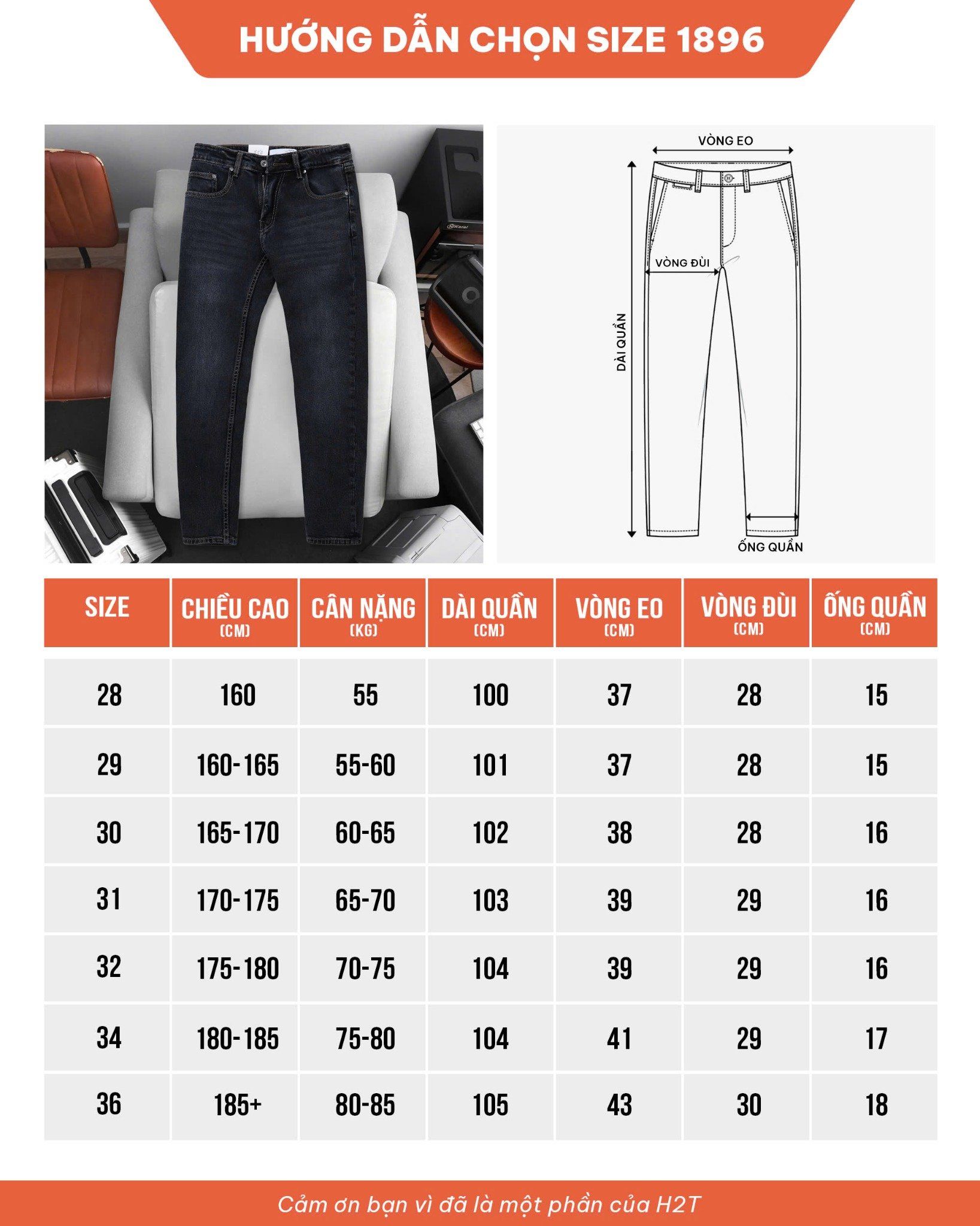 Quần Jeans Dark Blue Wash 1896