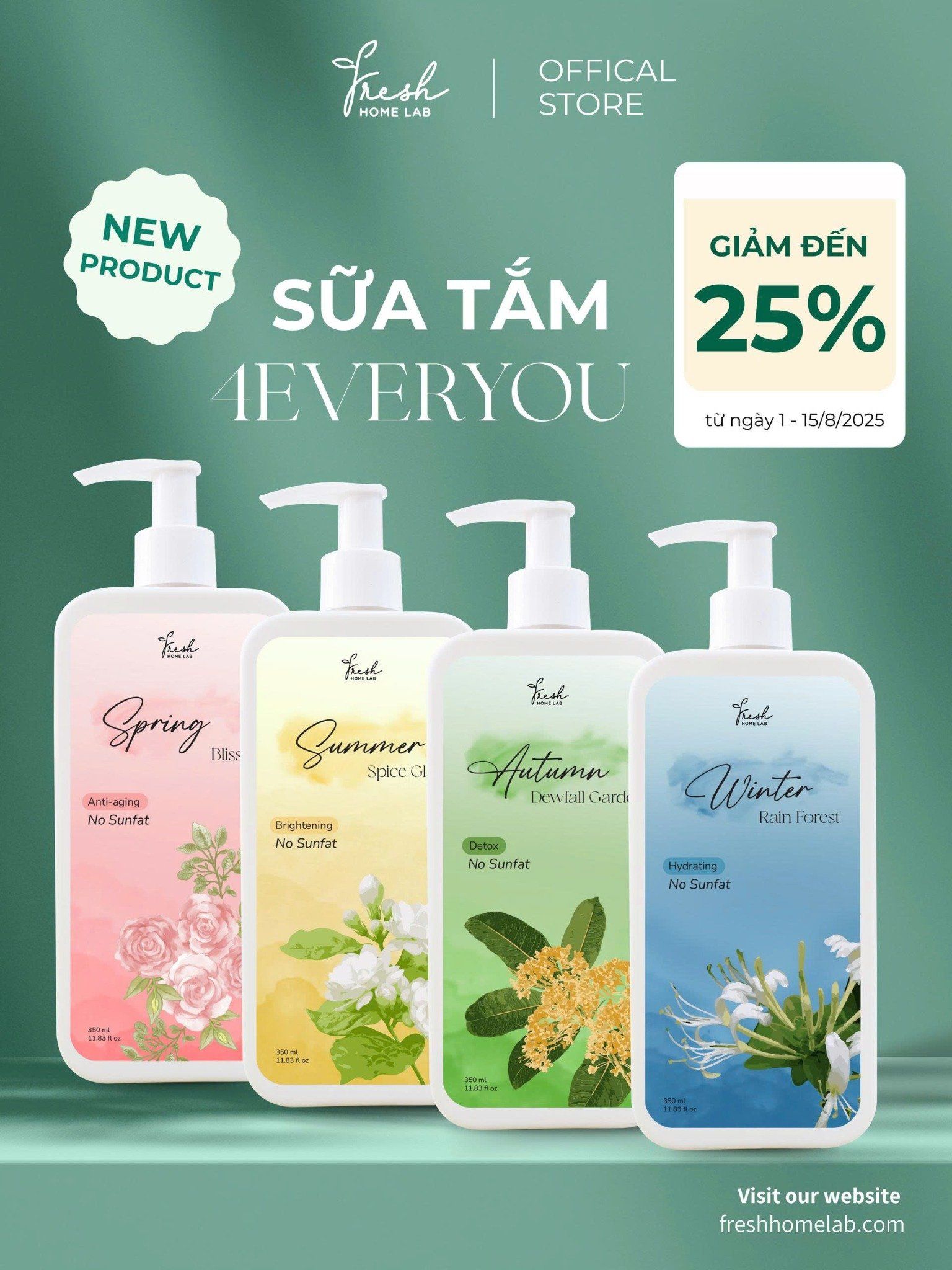 Sữa tắm thiên nhiên 4ever You Fresh Home Lab KHÔNG SULFAT