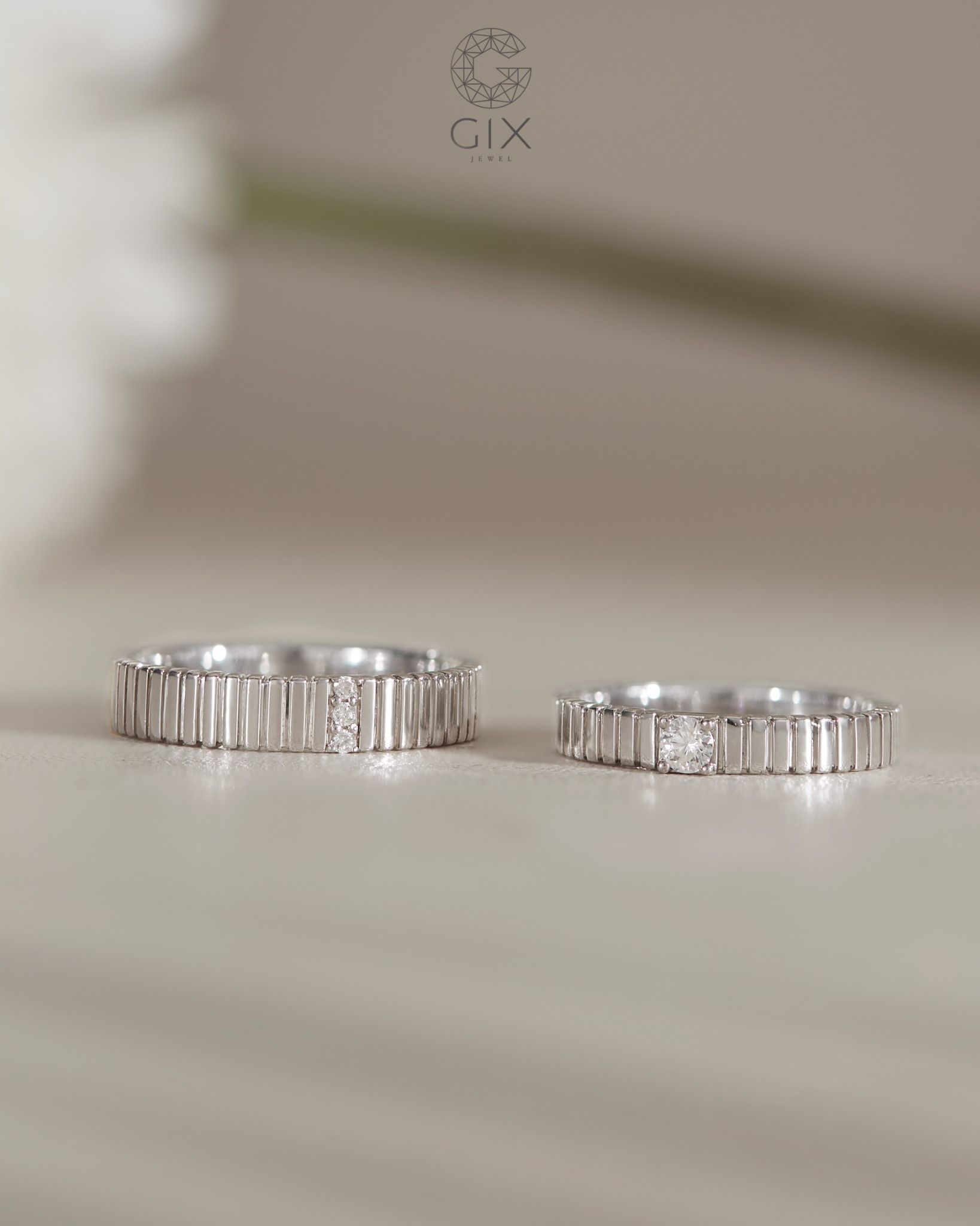 Nhẫn cưới kim cương đơn giản vàng tây 18k đẹp tặng đám cưới Gix Jewel