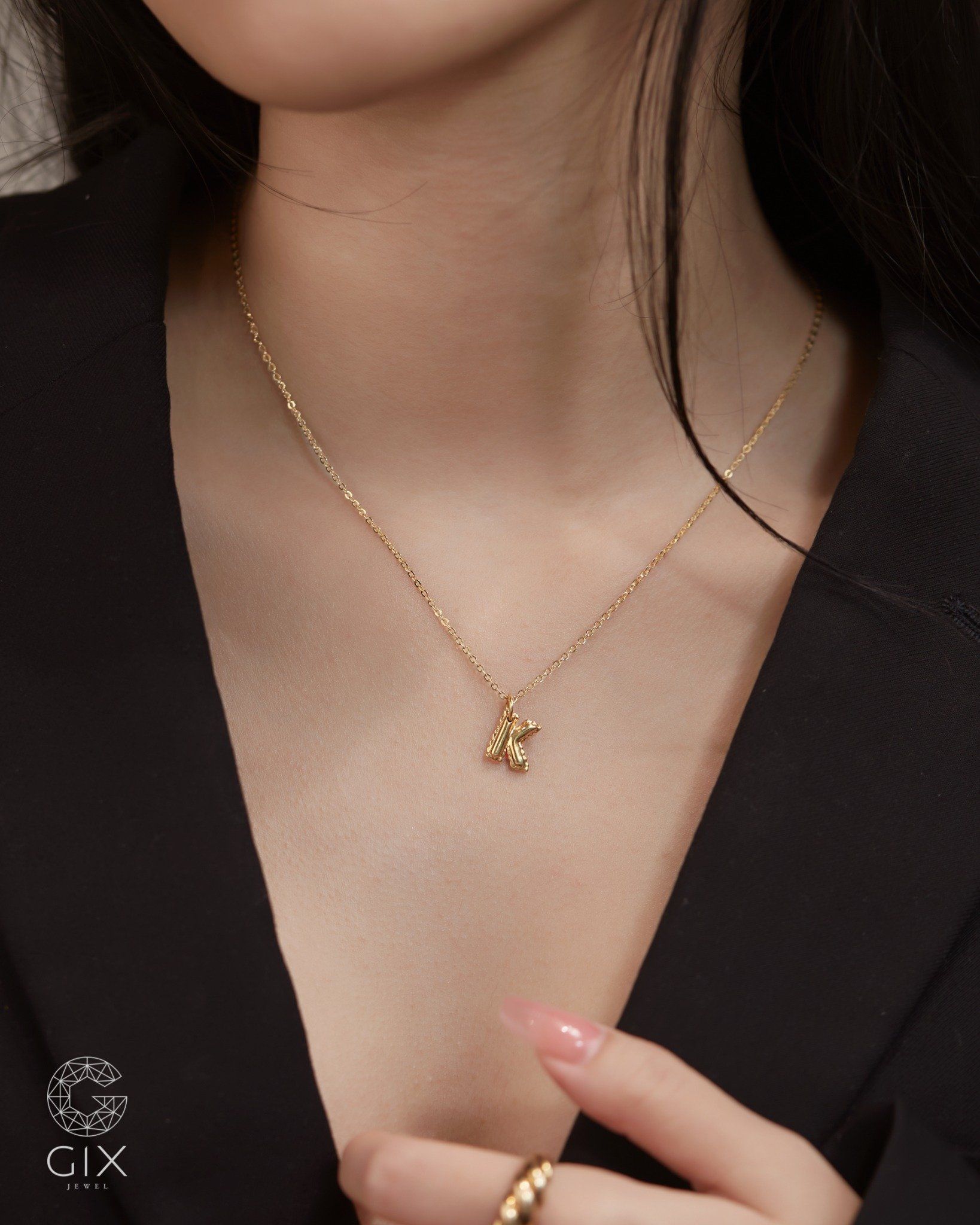 Dây chuyền có tên khắc chữ cho nam nữ vàng 18k bạc 925 sợi chữ cong mảnh Gix Jewel