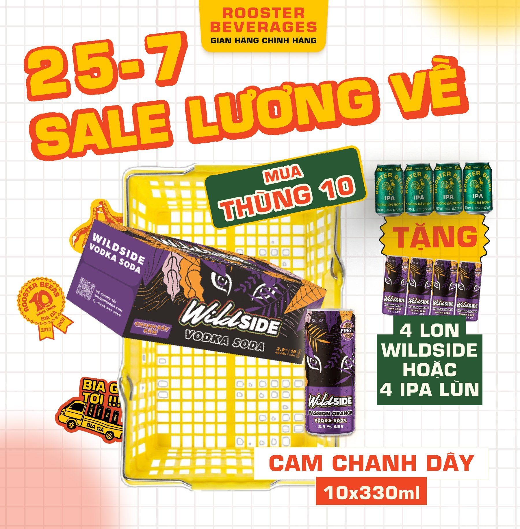 WildSide Vodka Soda Vị Chanh Dây Cam - Thùng 10 Lon (330ml)