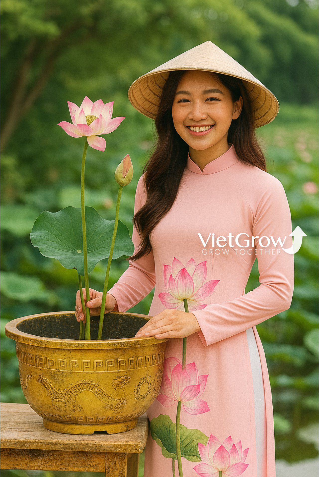 Chậu Nhựa Giả Đồng Song Long Tranh Châu, Đường kính 50cm
