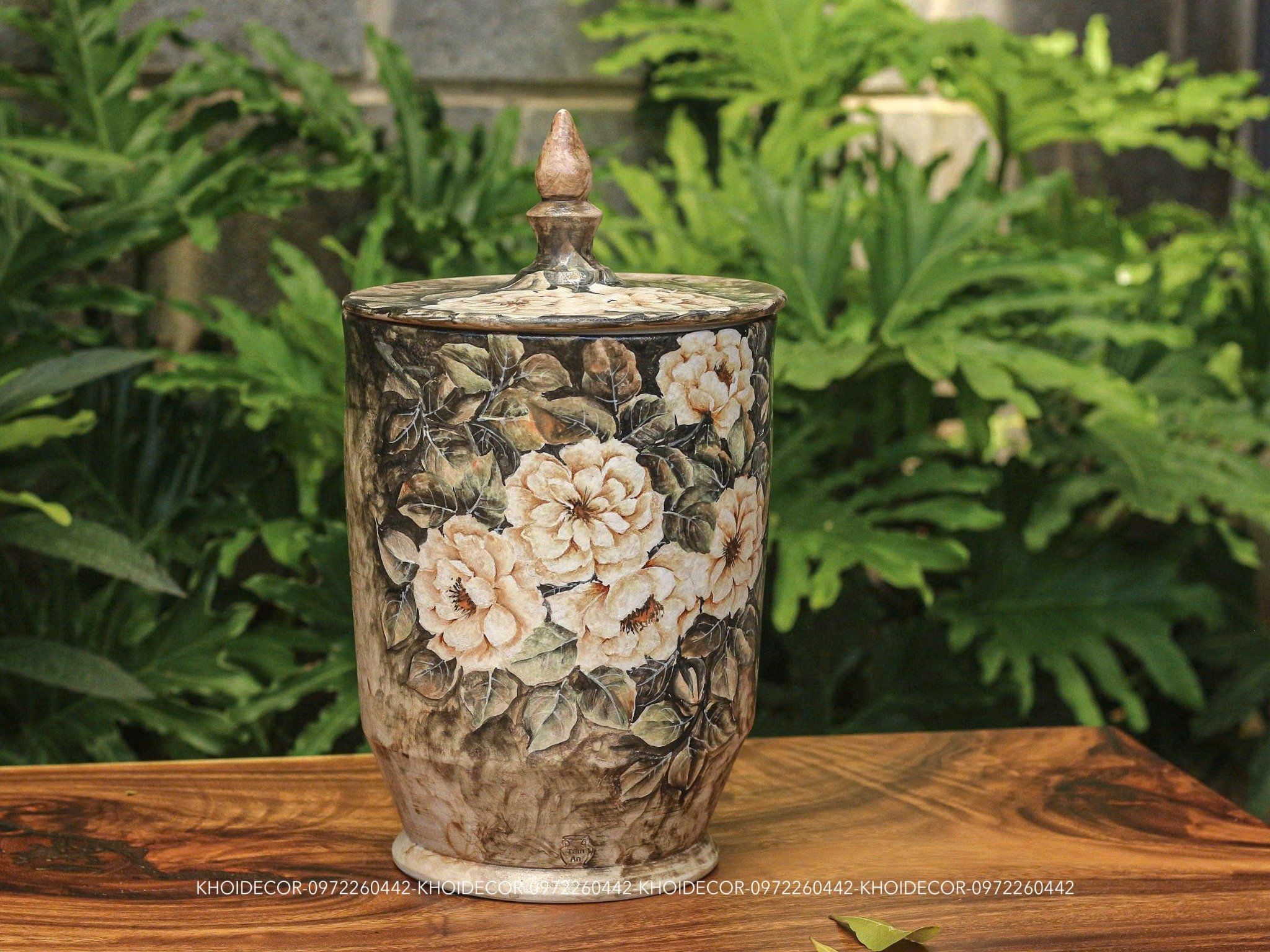 THẠP HOA HỒNG MEN KHÔ GỐM TÂM AN