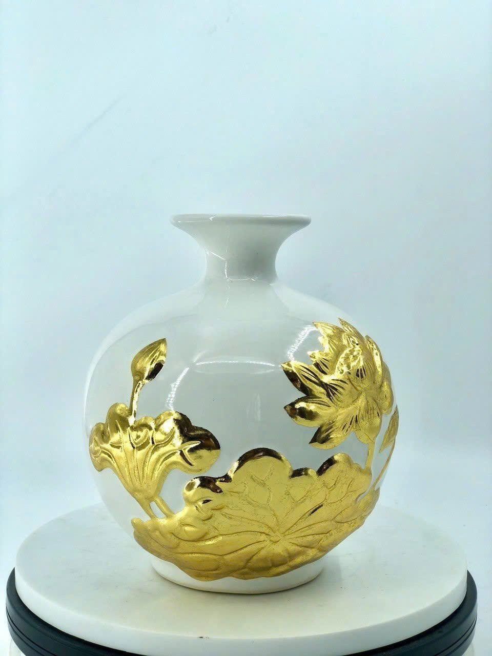 Bình hút lộc men màu họa tiết vàng 24K đắp nổi 3D