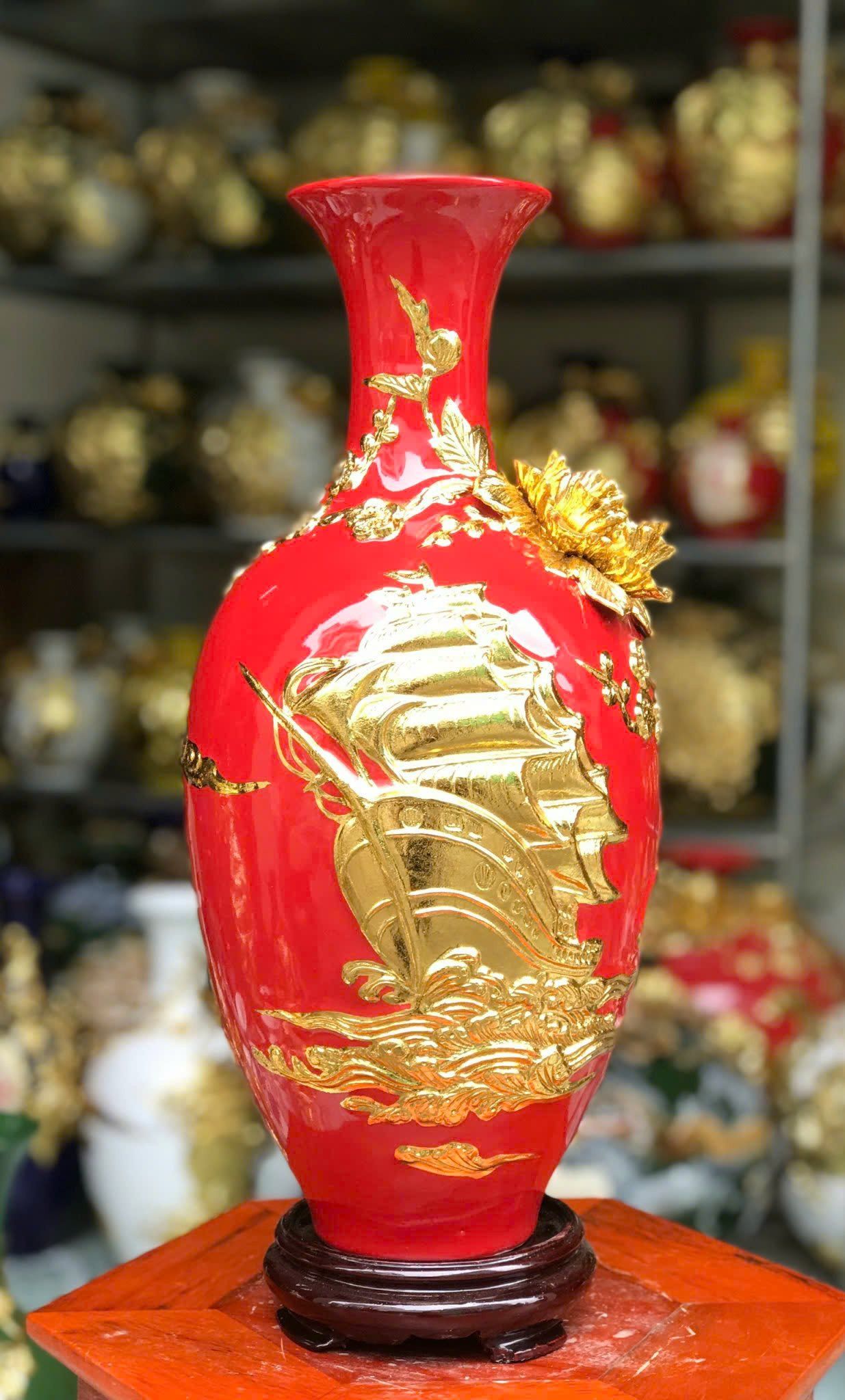 Bảo bình men màu dát vàng 24K THUẬN BUỒM XUÔI GIÓ hàng Bát Tràng chính hãng BBVHTBDV