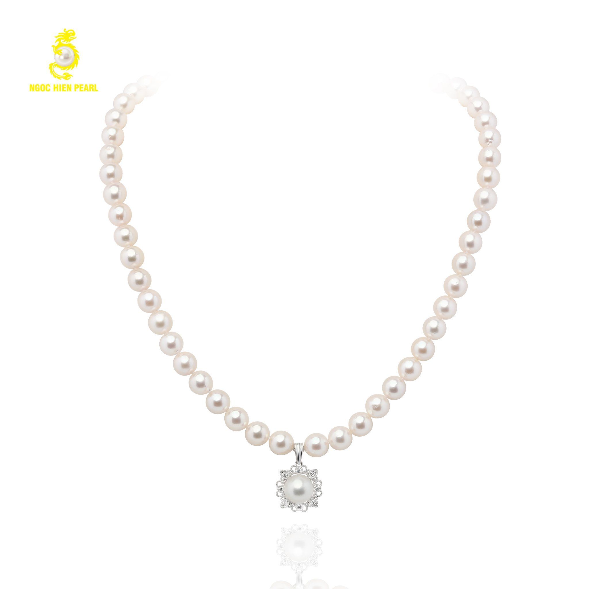 Chuỗi cổ ngọc trai Akoya 3A NGP426, 62 viên size 7.5 - 7.9mm