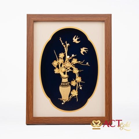 Quà tặng Tranh Bình Hoa Mai dát vàng 24k ACT GOLD ISO 9001:2015