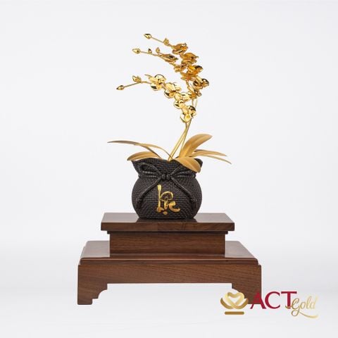 Quà tặng Chậu Lan 3 Cành dát vàng 24k ACT GOLD ISO 9001:2015