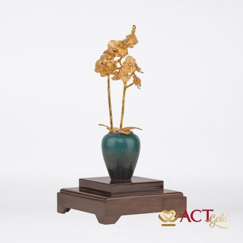 Quà tặng Bình Hoa Lan 2 Cành dát vàng 24k ACT GOLD ISO 9001:2015