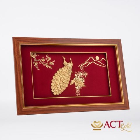 Quà tặng tranh Đôi Chim Công dát vàng 24k ACT GOLD ISO 9001:2015 (Mẫu 17)