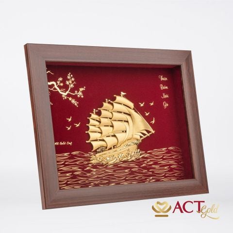 Quà tặng tranh Thuyền dát vàng 24k ACT GOLD ISO 9001:2015 (Mẫu 1)