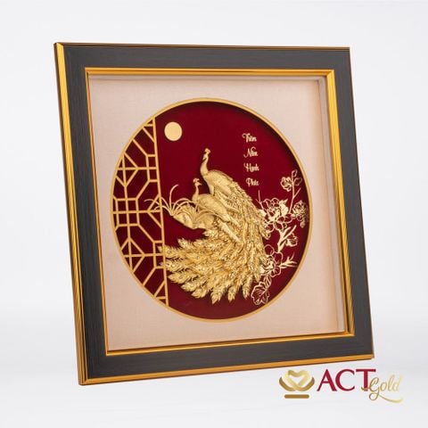 Quà tặng tranh Đôi Chim Công dát vàng 24k ACT GOLD ISO 9001:2015