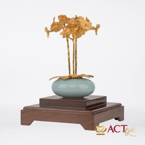 Quà tặng Bình Hoa Lan 3 Cành dát vàng 24k ACT GOLD ISO 9001:2015