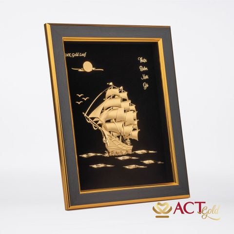Quà tặng tranh Thuyền dát vàng 24k ACT GOLD ISO 9001:2015