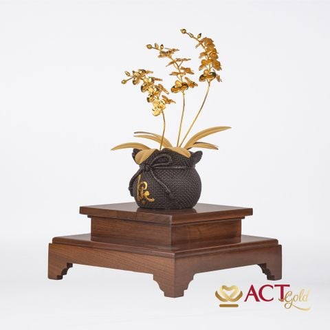Quà tặng Chậu Lan 3 Cành dát vàng 24k ACT GOLD ISO 9001:2015