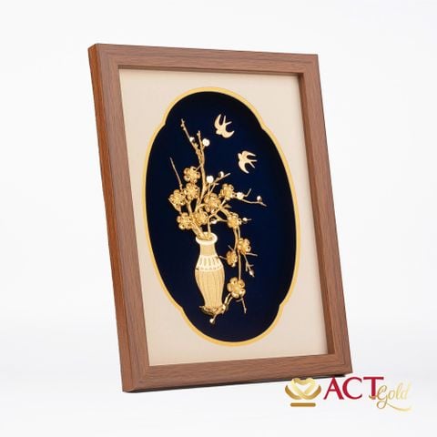 Quà tặng Tranh Bình Hoa Mai dát vàng 24k ACT GOLD ISO 9001:2015