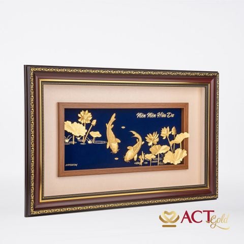 Quà tặng tranh Cá Chép Hoa Sen dát vàng 24k ACT GOLD ISO 9001:2015 (Mẫu 4)