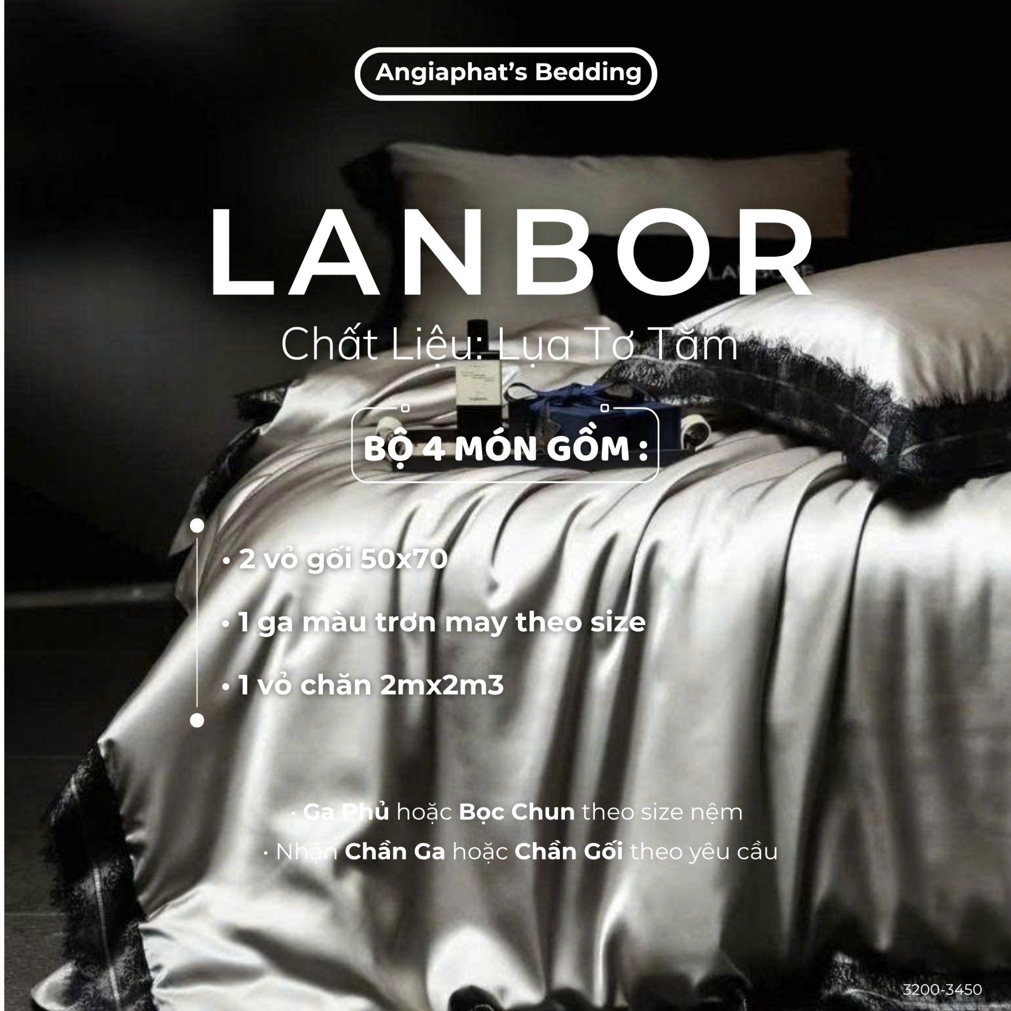 Set Chăn Ga Lụa Tơ Tằm Water Gloss LANBOR - Màu 3