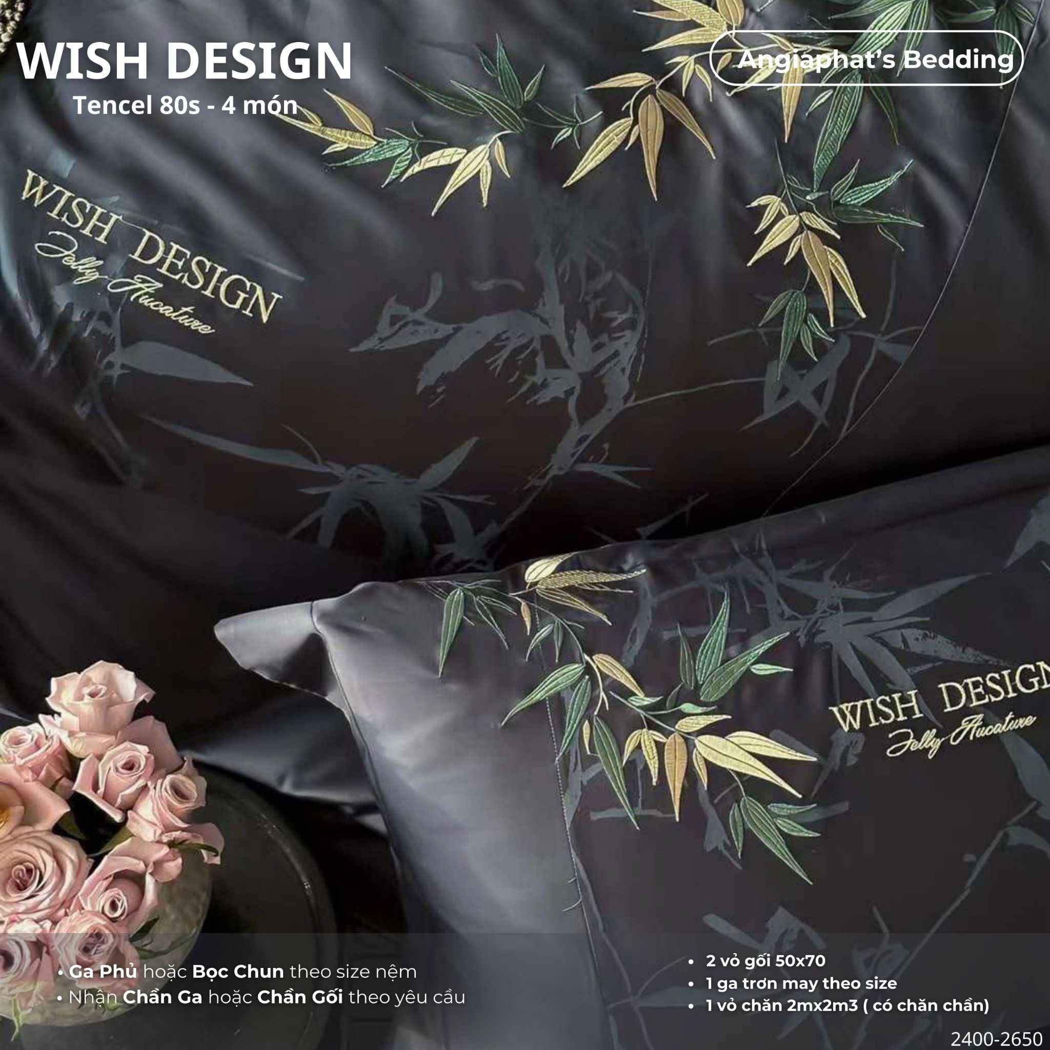 Set Chăn Ga Tencel 80S - Wish Design - Màu 1