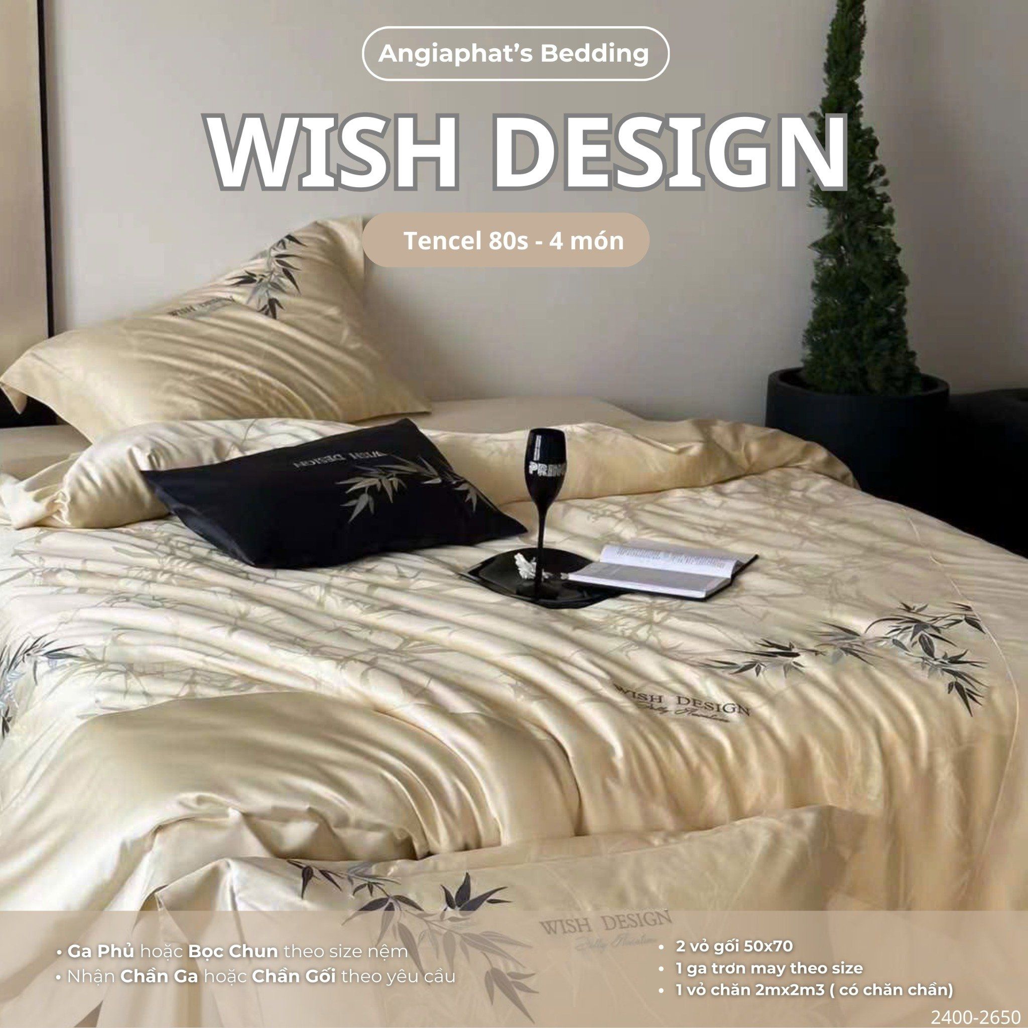 Set Chăn Ga Tencel 80S - Wish Design - Màu 3
