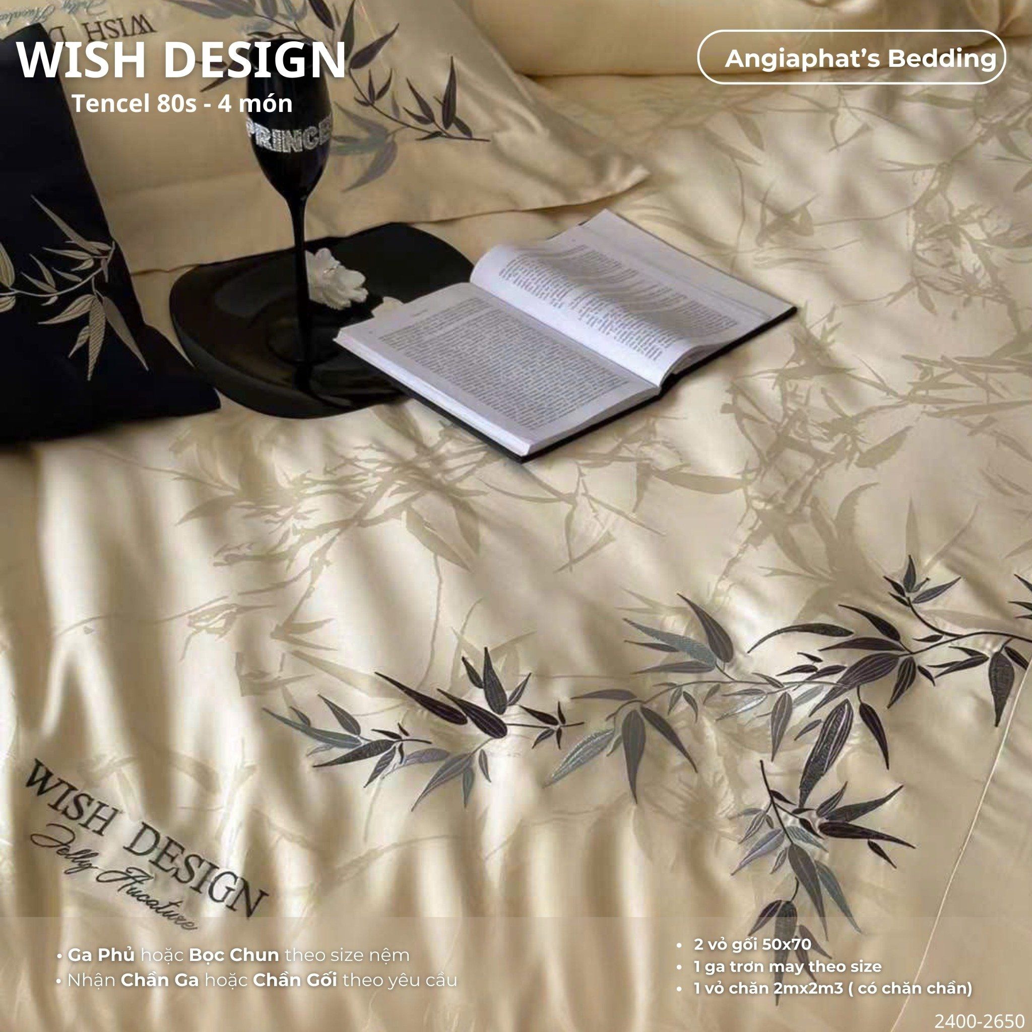 Set Chăn Ga Tencel 80S - Wish Design - Màu 3