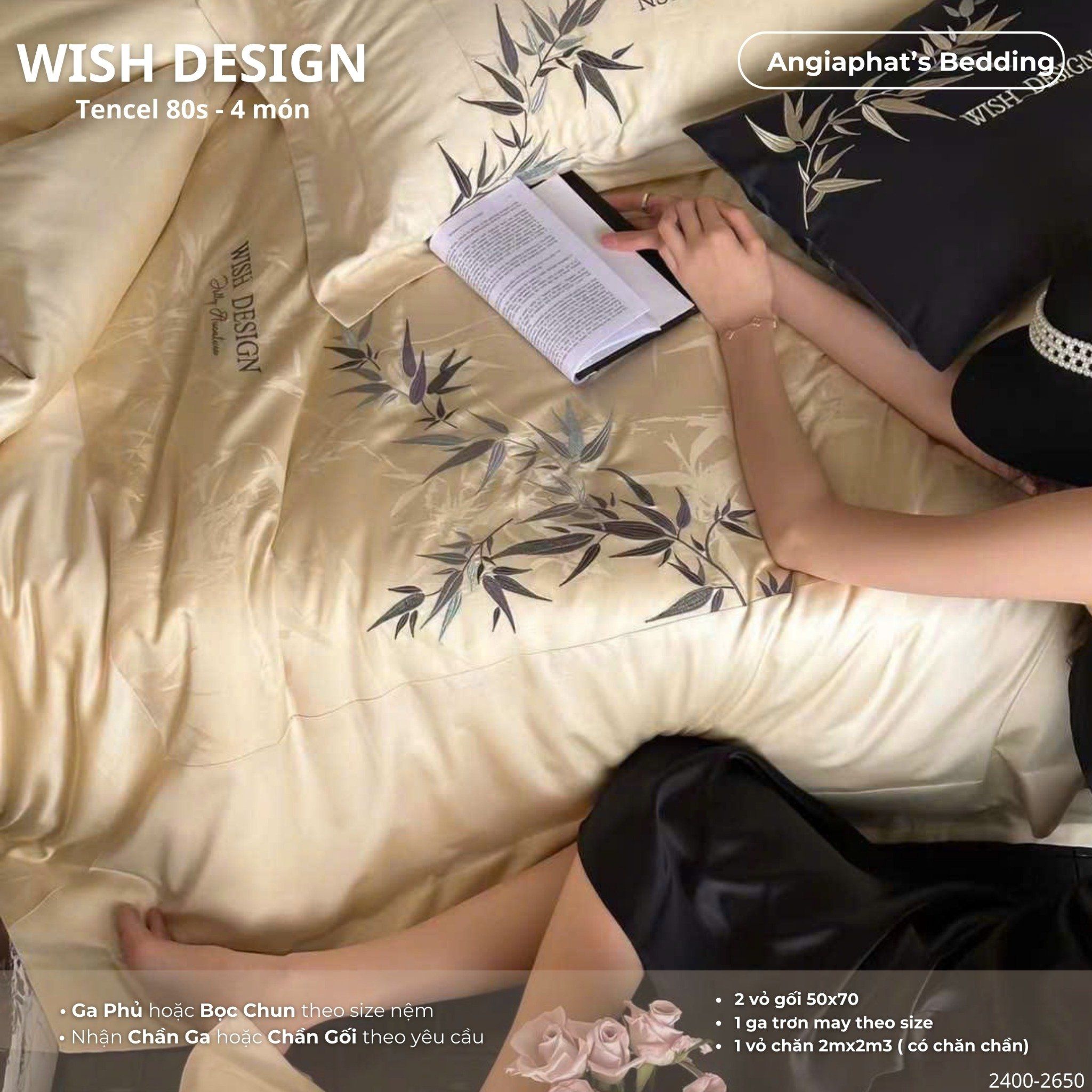 Set Chăn Ga Tencel 80S - Wish Design - Màu 3
