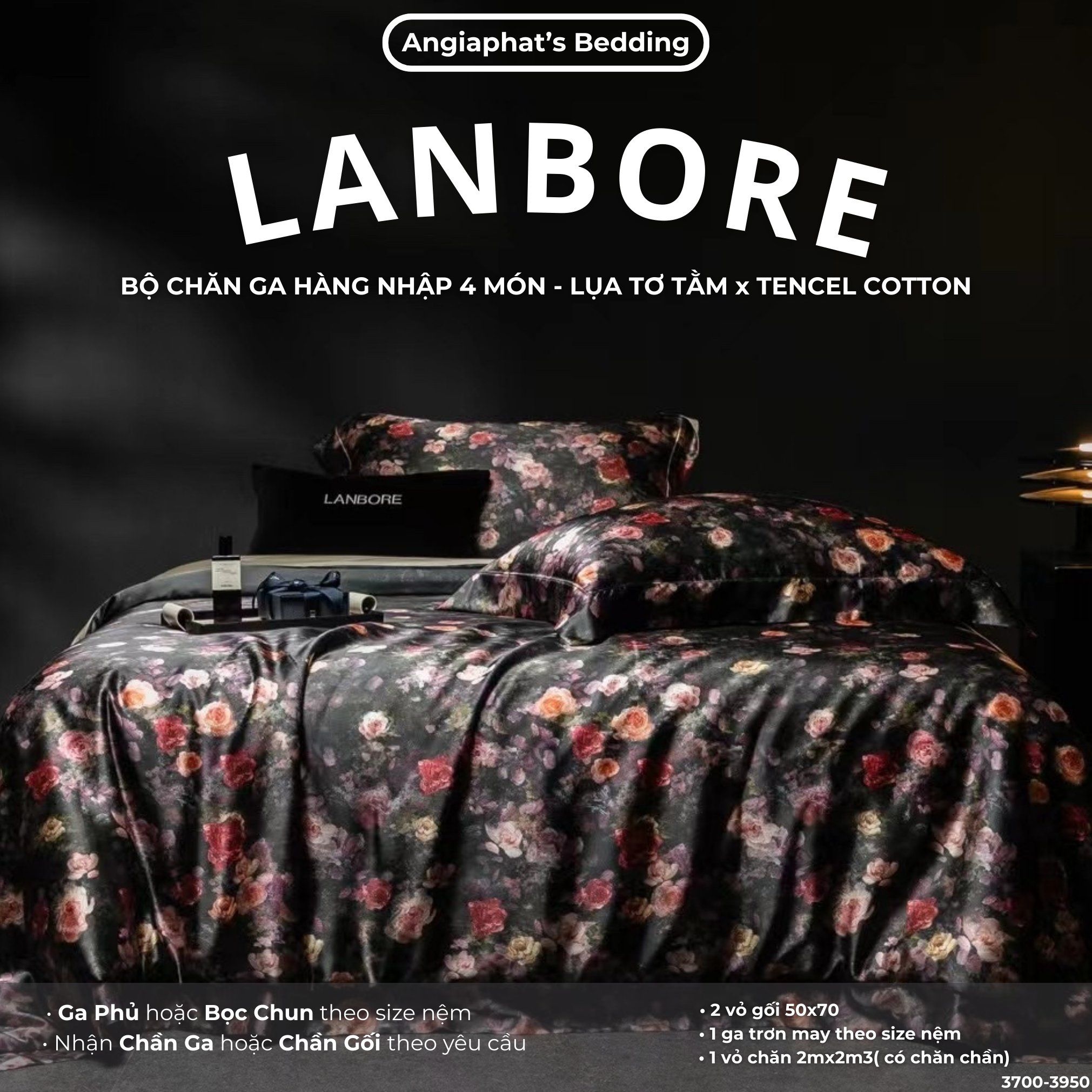 Set Chăn Ga Lụa Tơ Tằm Mix Tencel LANBOR - Màu 1