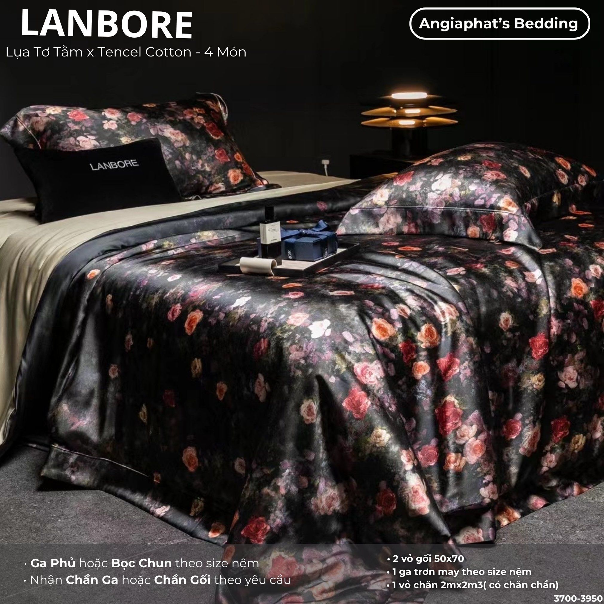 Set Chăn Ga Lụa Tơ Tằm Mix Tencel LANBOR - Màu 1