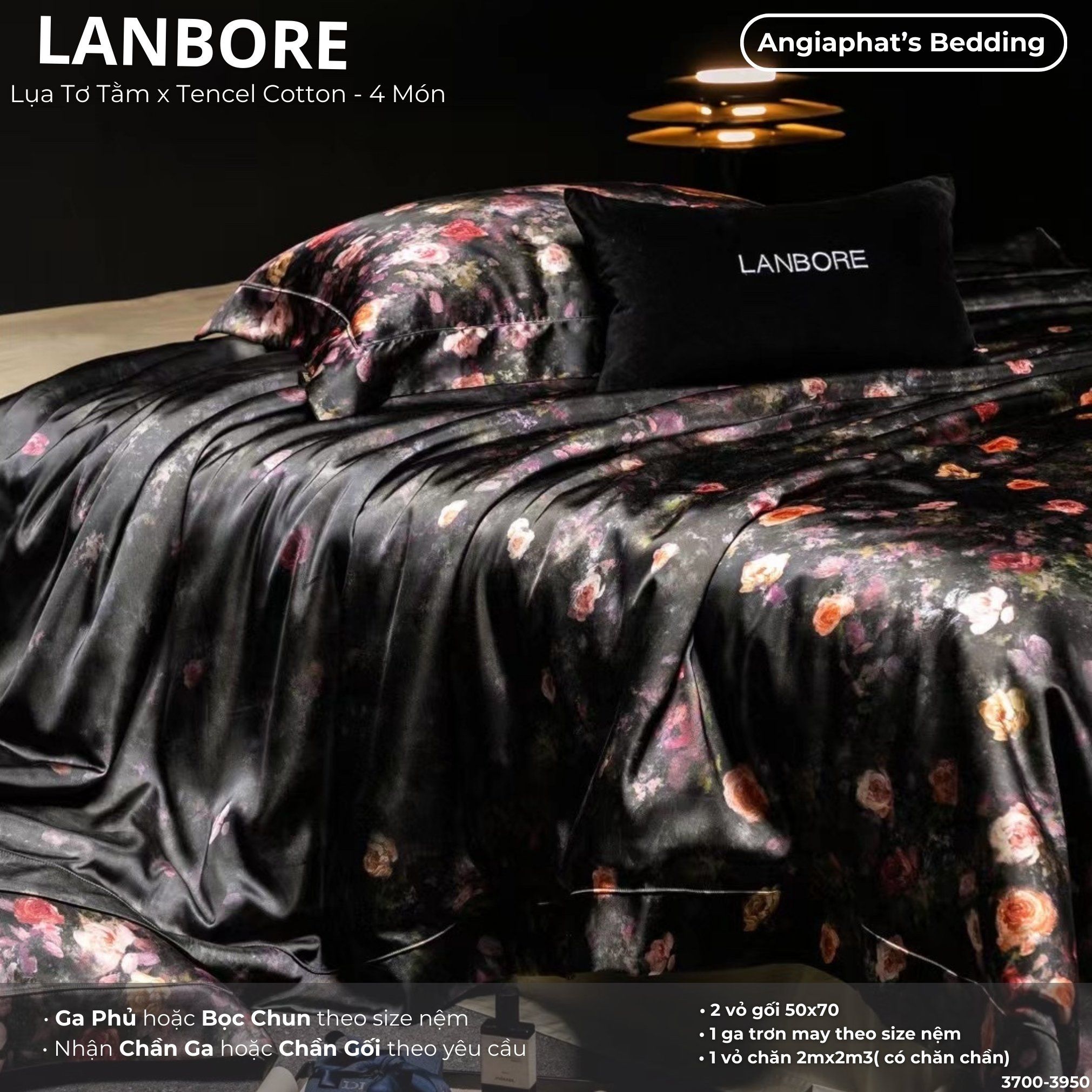 Set Chăn Ga Lụa Tơ Tằm Mix Tencel LANBOR - Màu 1