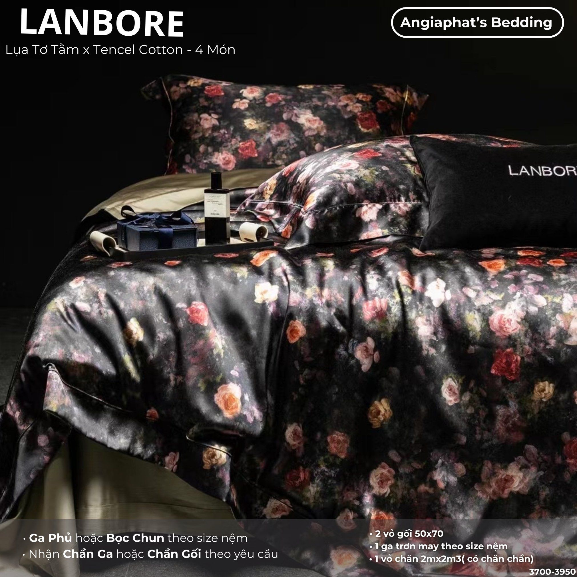 Set Chăn Ga Lụa Tơ Tằm Mix Tencel LANBOR - Màu 1