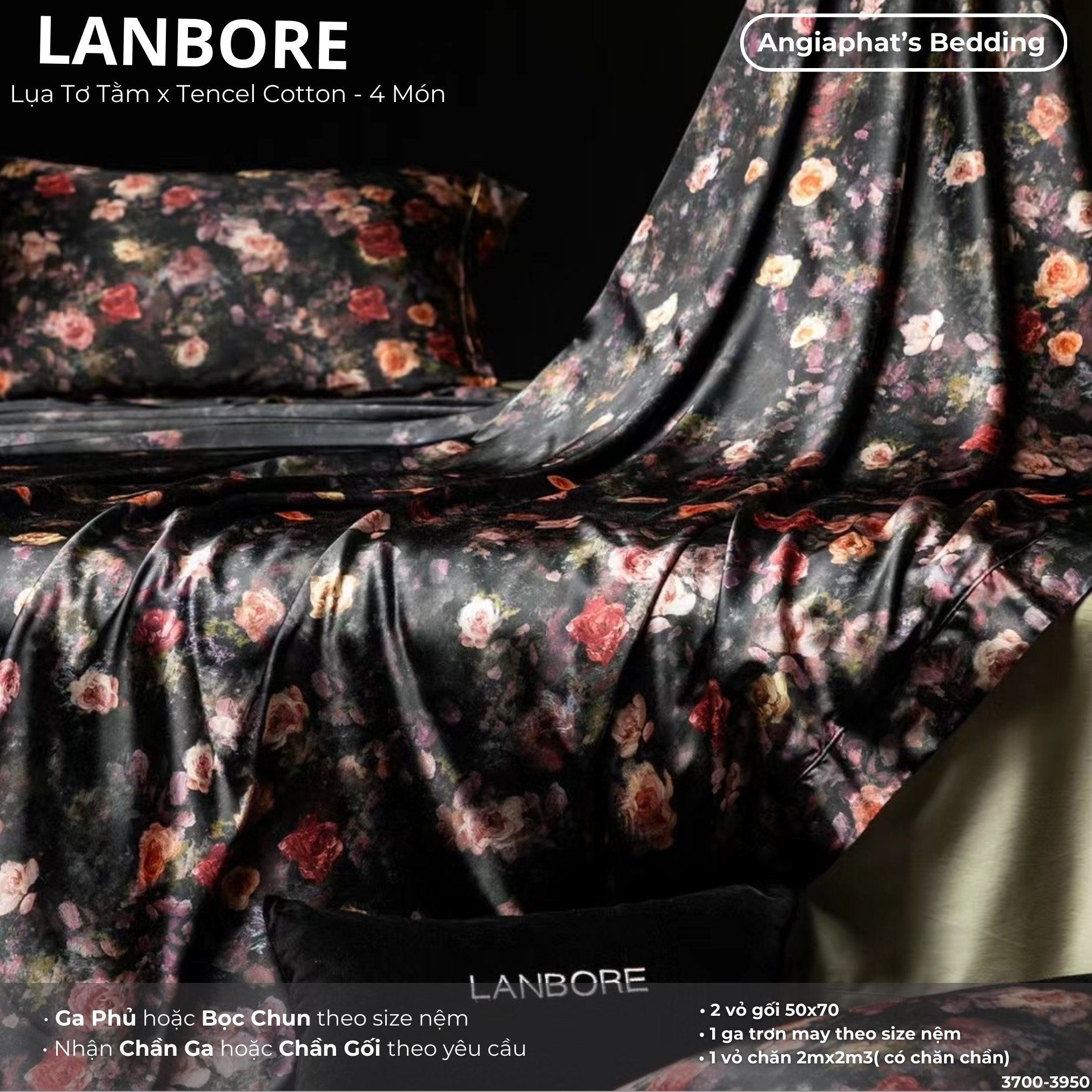 Set Chăn Ga Lụa Tơ Tằm Mix Tencel LANBOR - Màu 1