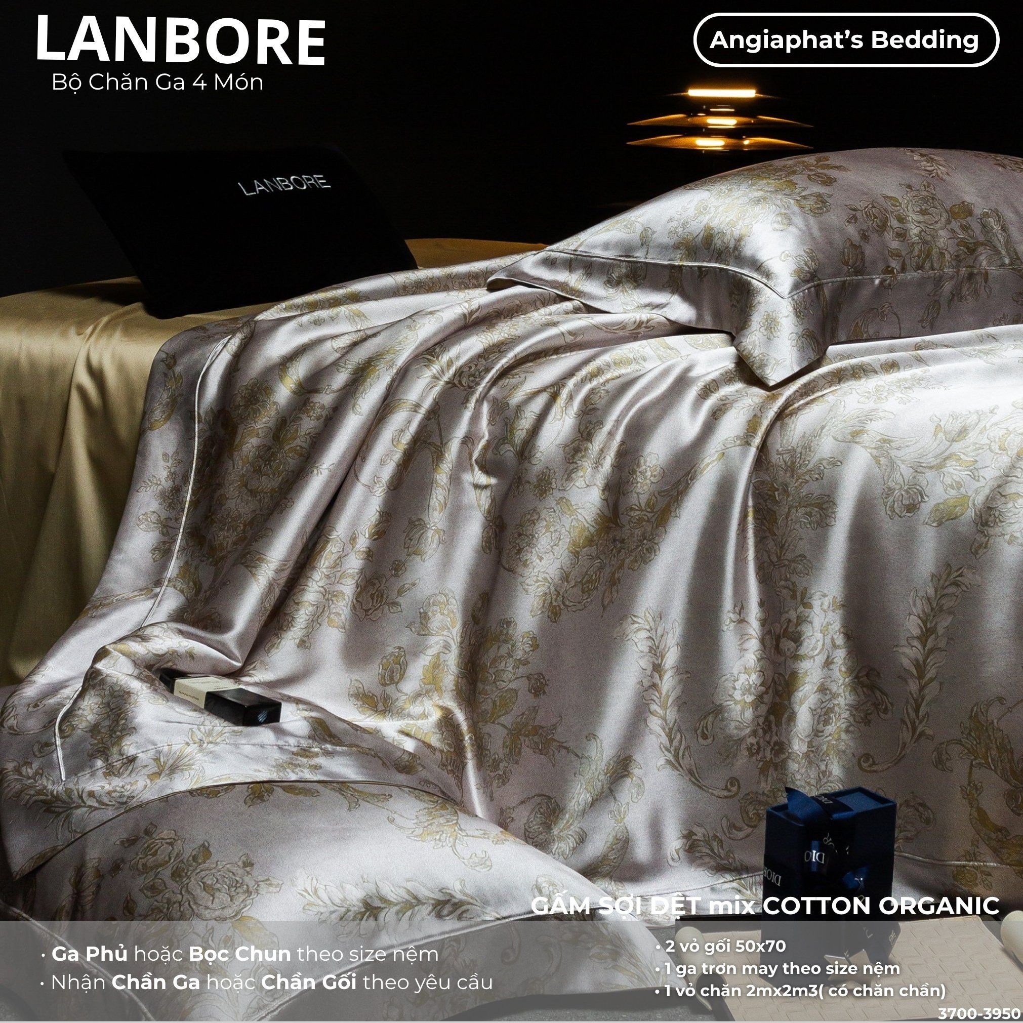 Set Chăn Ga Lụa Tơ Tằm Mix Tencel LANBOR - Màu 3