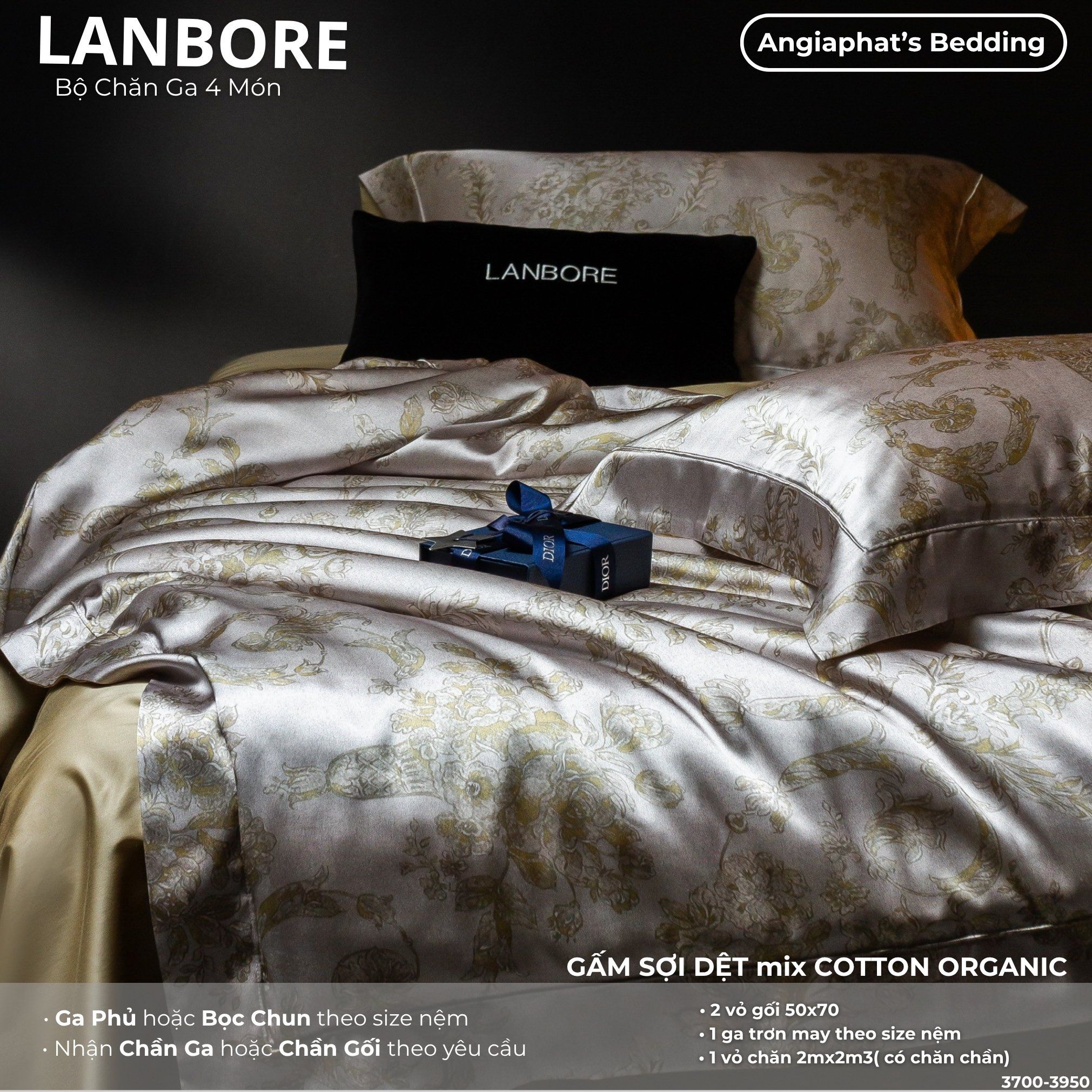 Set Chăn Ga Lụa Tơ Tằm Mix Tencel LANBOR - Màu 3