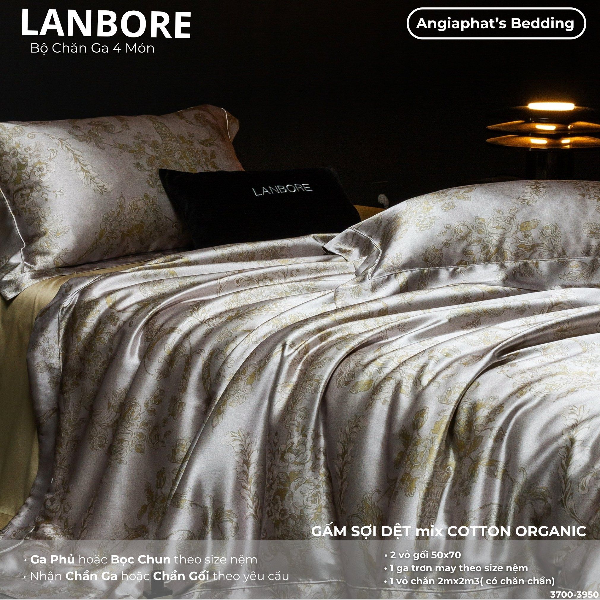 Set Chăn Ga Lụa Tơ Tằm Mix Tencel LANBOR - Màu 3