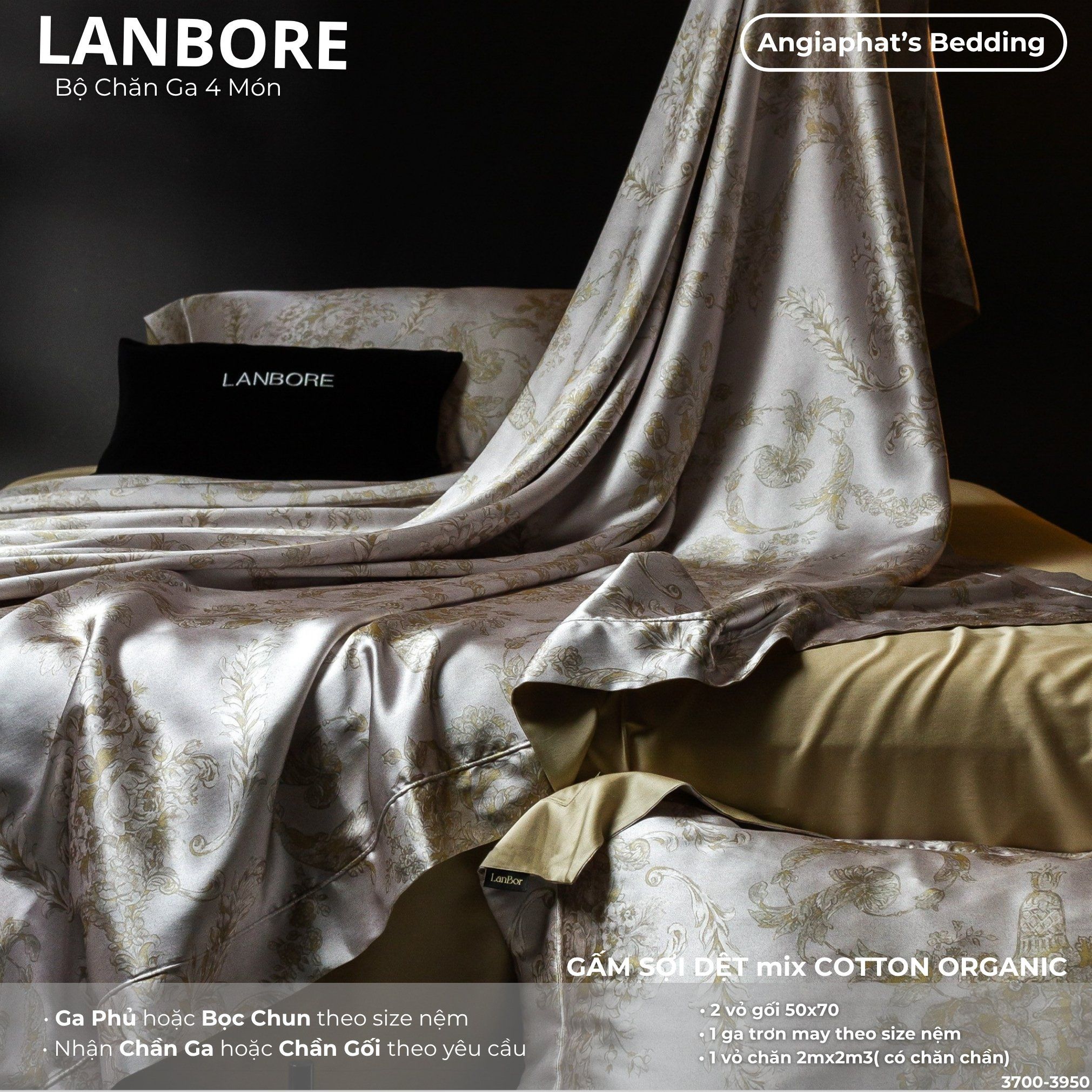 Set Chăn Ga Lụa Tơ Tằm Mix Tencel LANBOR - Màu 3