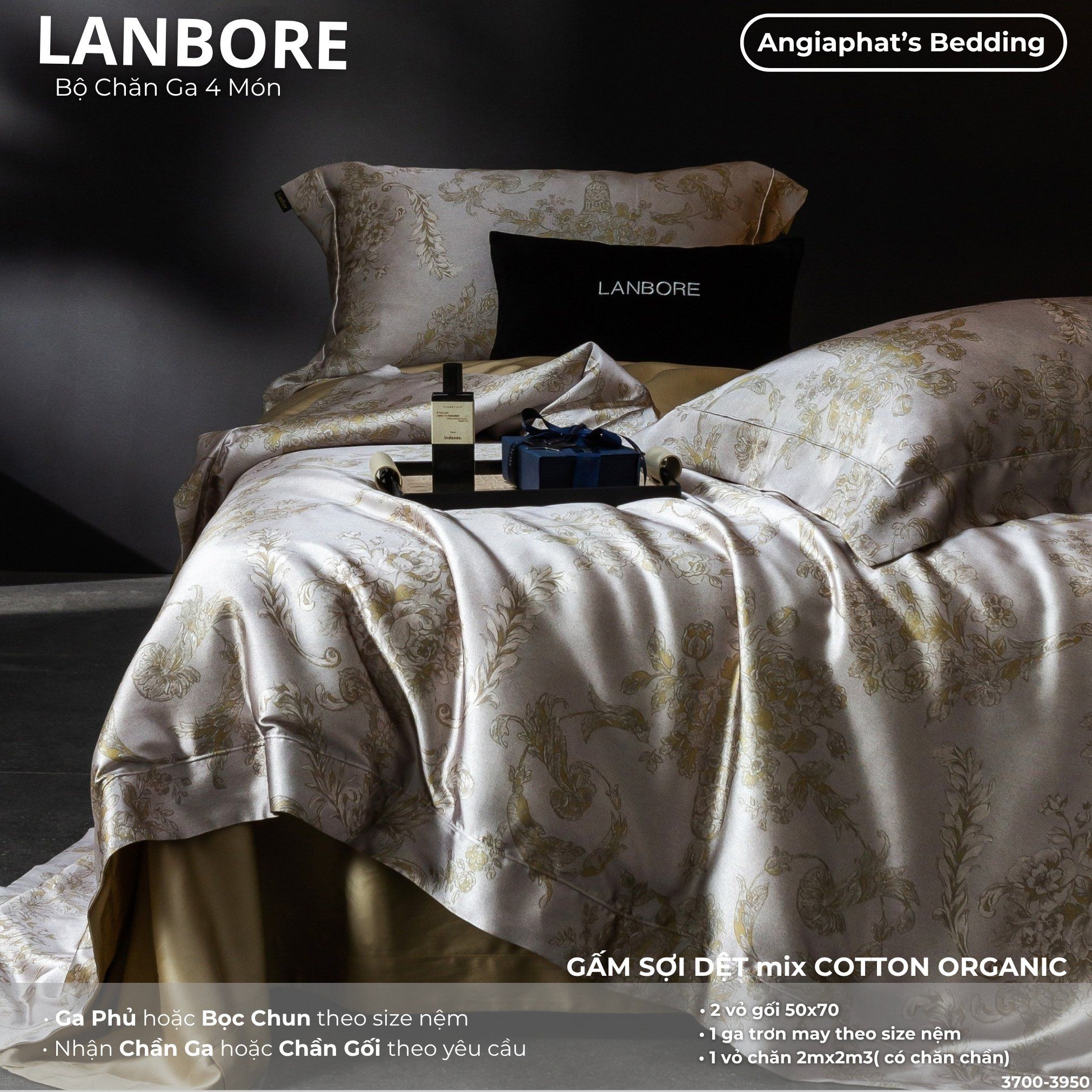Set Chăn Ga Lụa Tơ Tằm Mix Tencel LANBOR - Màu 3