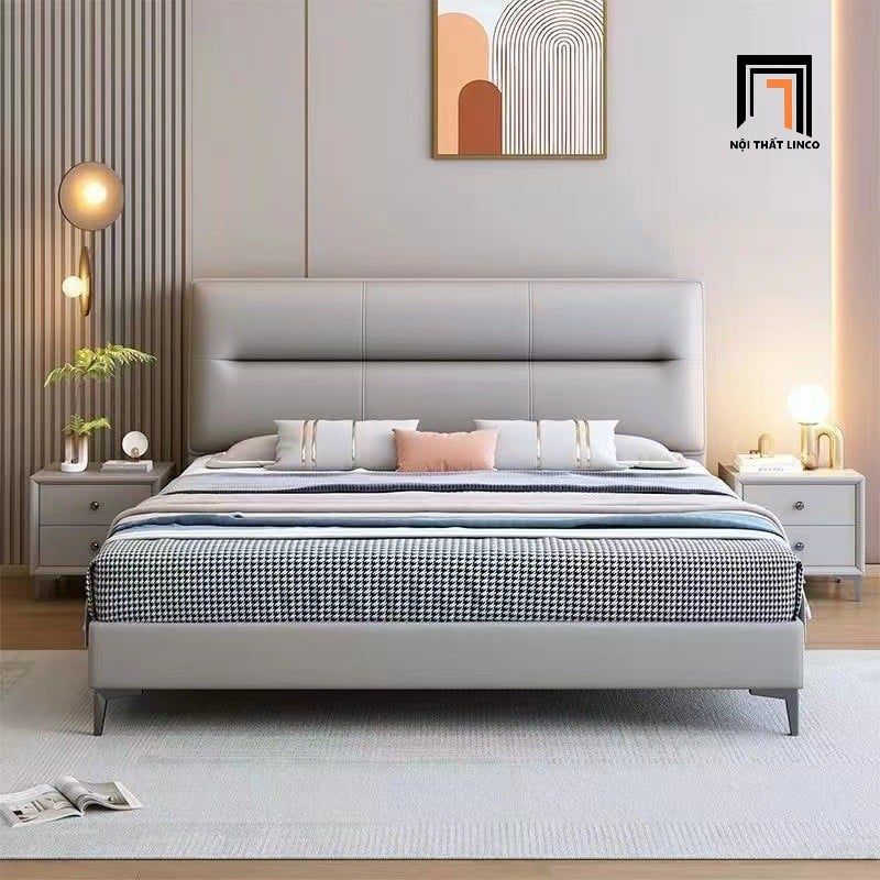 Giường ngủ sang trọng 1m6 x 2m GN95 Dundee da giả màu xám