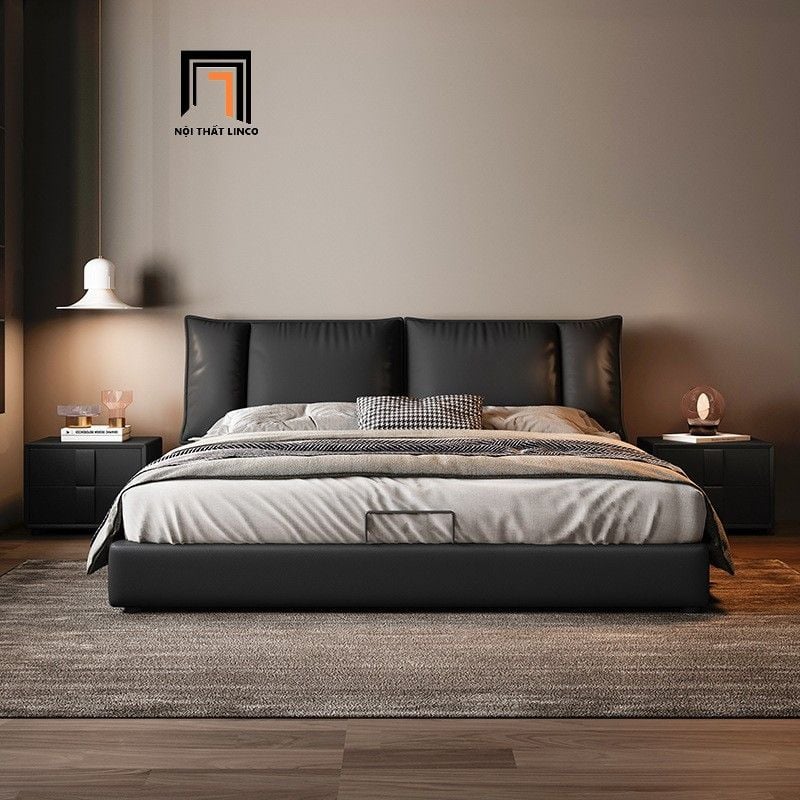 Giường ngủ da pvc màu đen GN91 Fonier 1m6 x 2m chống trầy