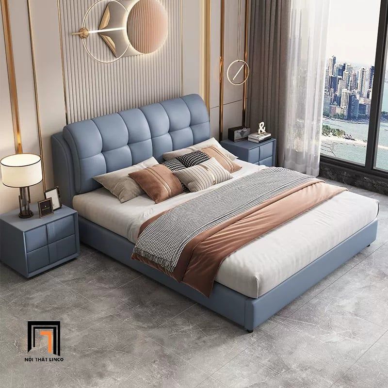 Giường ngủ cao cấp bọc da GN86 Fanure xám ghi sang trọng