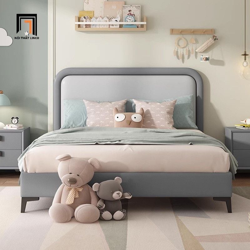 Giường 1m6 phối màu da pvc GN106 Mooers phòng ngủ xinh xắn